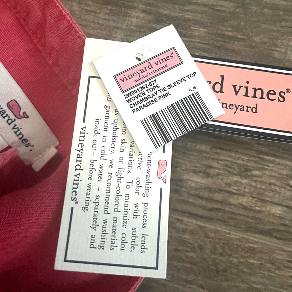 NWT VINEYARD VINES Chambray Embroidered Tie Sleeve Top In Paradise Pink XL - Picture 11 of 12